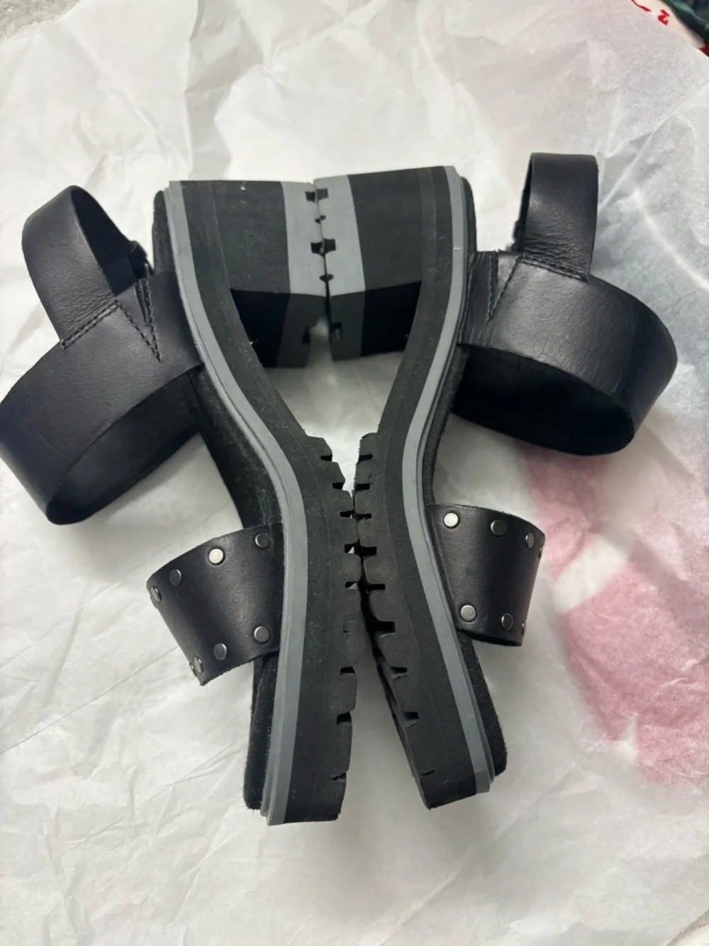 Timberland Black Studded Chunky Sandal Heels - Picture 3 of 8